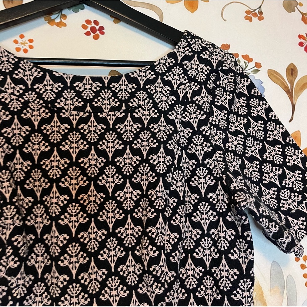 Boden Women 8/M Black Pink Cream Ornate Sheath Maximal Preppy Office Work Dress